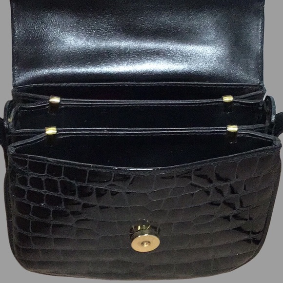 FOR ART-BAG Patent Leather Croc Embossed Small Crossbody, Made in Italy, Black - Picture 10 of 12